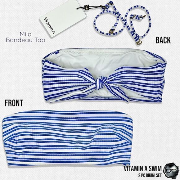VITAMIN A BIKINI SET: SARDINIA STRIPE MILA BANDEAU TOP + SAPPHIRE LUCIANA BOTTOM - Picture 7 of 16